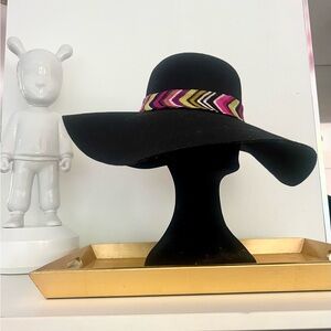 Missioni Black Wool Felt Wide Brim Hat multi-color Classic Missoni design band